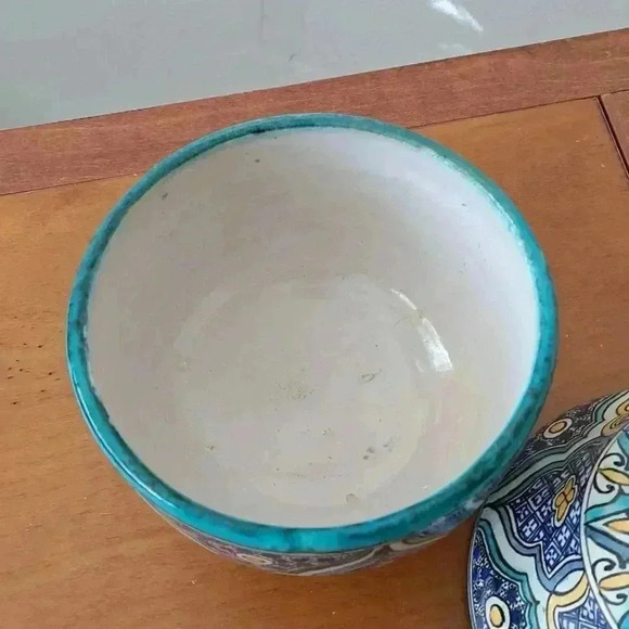 Bowl LIDDED MOORISH HAND MADE DECORATIVE COLLECTIBLE VINTAGE - Picture 3 of 7